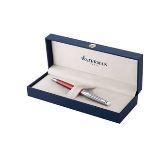 WATERMAN Hemisphere Deluxe Stylo bille, Rouge, capuchon ciselé, recharge bleue pointe moyenne, Coffret cadeau