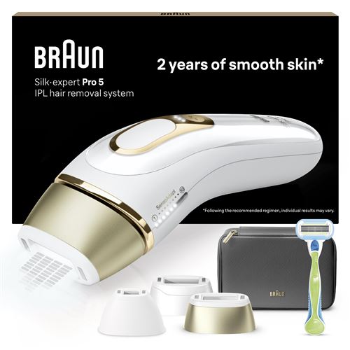 Appareil À Lumière Pulsée Braun Silk Expert Pro 5 Pl5242 Blanc Et Doré