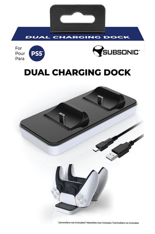 Base de recharge Subsonic pour 2 manettes PS5 Blanc et Noir