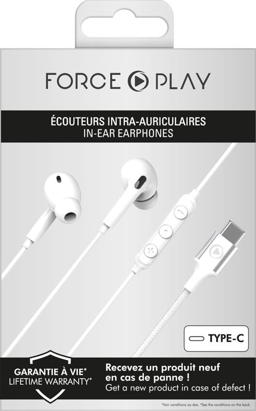 Force Play - Kit main libre - écouteur filaire avec micro - blanc
