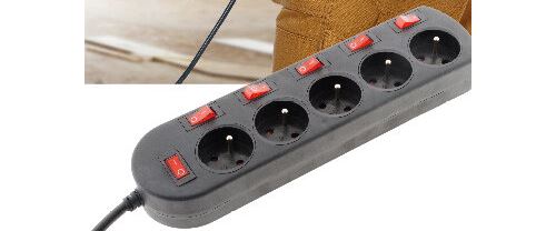 Bloc multiprise Zenitech 5 prises 16A 2P + T + 6 interrupteurs avec voyant lumineux 3 m Noir