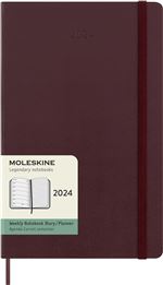 Agenda civil semainier Moleskine 2024 12 mois Grand Format Couverture Dure Rouge Bordeaux