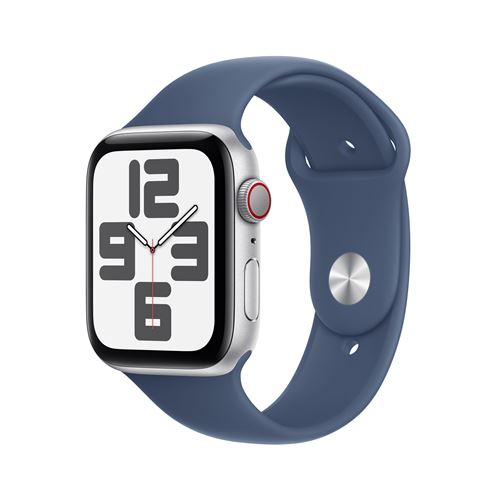 Apple Watch SE GPS + Cellular 44 mm Boîtier en Aluminium Argent avec Bracelet Sport Denim M/L version 2024