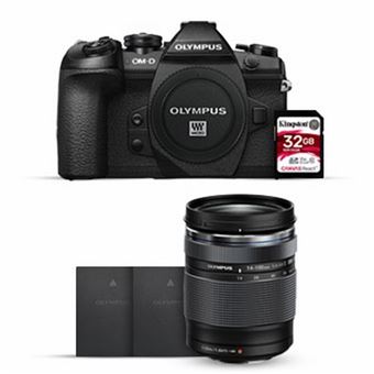 Olympus OM-D E-M1 Mark II Hybride Behuizing Zwart + M. Zuiko 14-150mm f/1.4-5.6 II Digital Edition + 2 BLH-1 Lithium-ion Batterijen + 32GB SD-Kaart
