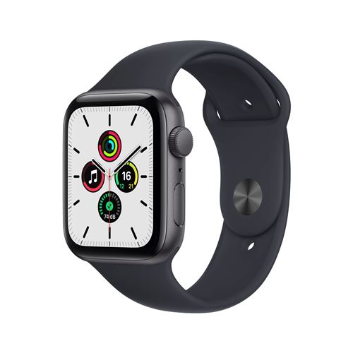 Apple Watch SE GPS, 44mm Midnight Black aluminium behuizing met zwarte sportband (2021)