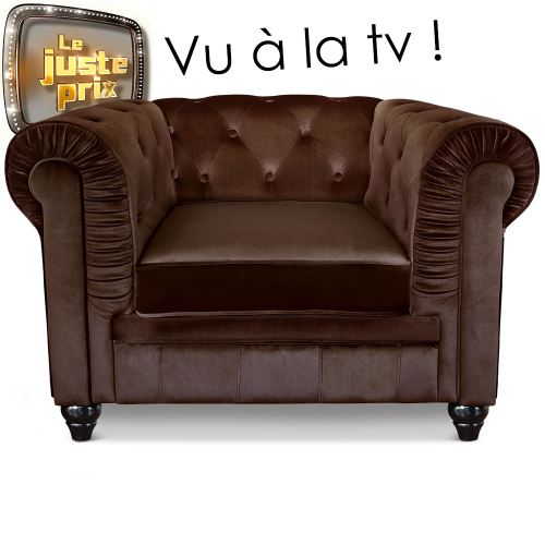 Fauteuil Chesterfield velours Marron