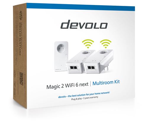 devolo Magic 2 WiFi 6 next Kit Multiroom adaptateurs CPL WiFi jusqu''a 3.000 Mbits/ via WiFi 6 2x port Ethernet Gigabit prise integree - vue 1