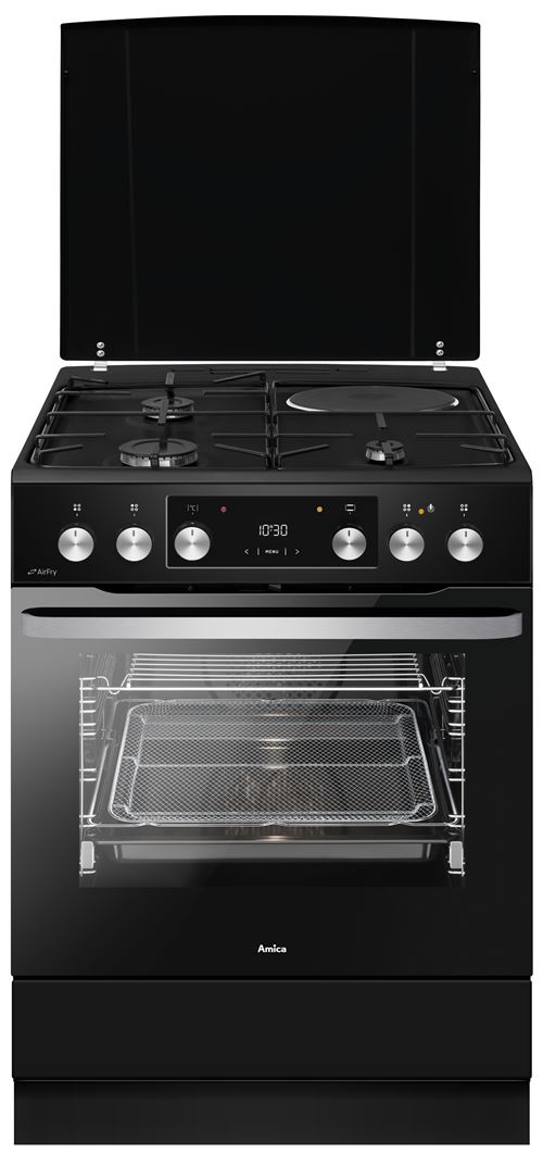 Cuisinière mixte Amica ACM7035RN 60 x 60 cm - 3 foyers gaz + 1 electrique, NOIR MAT