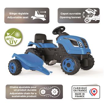 Tracteur à pédales Smoby avec remorque détachable