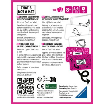 Ravensburger That's Not A Hat – Jeu De Cartes Familial Pop Culture – Bluff Et Mémoire – 3 à 8 Joueurs – 15 Min – Dès 8 Ans