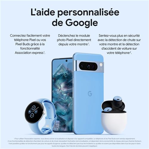 Montre connectée GOOGLE Pixel Watch 2 Argent Poli/ Bleu Azur 4G Google en  bleu