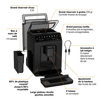 Expresso avec broyeur Krups Evidence Eco-Design EA897B10R 1450 W Noir Reconditionné