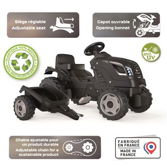 Tracteur à pédales Smoby avec remorque détachable