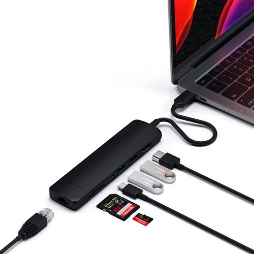 Satechi Adapter Slim Multi-poort Hub USB Type-C 4K met Ethernet Zwart