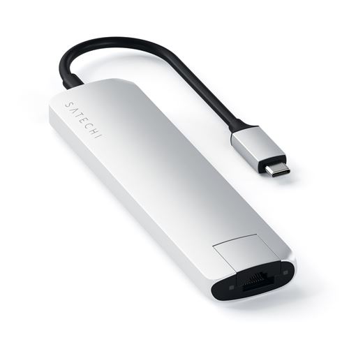 Adaptateur Satechi Slim Multi-port Hub USB Type-C 4K avec Ethernet Argent