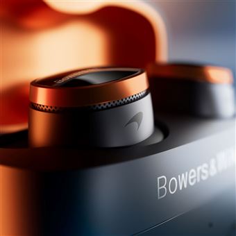 Ecouteurs intra-auriculaires sans fil Bowers & Wilkins Pi8 Edition McLaren Bluetooth avec réduction active du bruit Gris métallisé et Orange Papaye