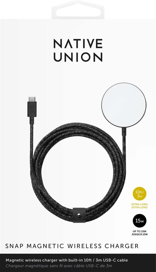 Chargeur magnétique sans fil Native Union avec câble USB-C 3 m Noir Cosmos pour iPhone 12/13 - Chargeur pour téléphone mobile - Achat & prix