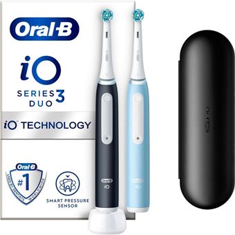Oral-B iO 3 Lot De 2, Brosses a Dents Électriques Noire et Bleue, 2 Brossettes, 1 Étui De Voyage - 1