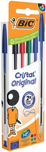 Pochette 5 stylos BIC Cristal Couleurs Assorties