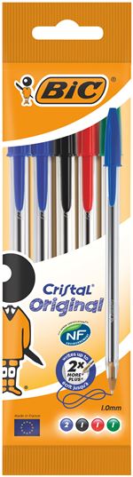 Pochette 5 stylos BIC Cristal Couleurs Assorties