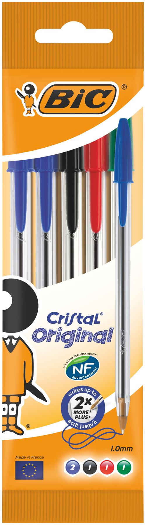 Pochette 5 stylos BIC Cristal Couleurs Assorties
