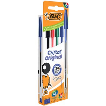Pochette 5 stylos BIC Cristal Couleurs Assorties