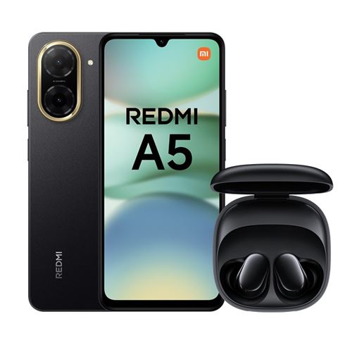 Pack Smartphone Xiaomi Redmi A5 6,88 Double nano SIM 128 Go Midnight Black + Ecouteurs Redmi Buds 6 Play