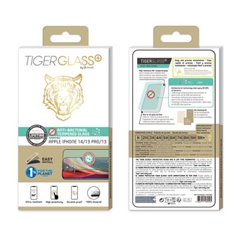 Protection d'écran en verre trempé antibactérien TigerGlass pour iPhone 14 Transparent