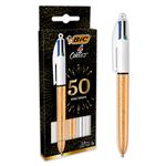 Pack de 3 Stylos à bille Bic 4 Couleurs Doré Givré et Argenté