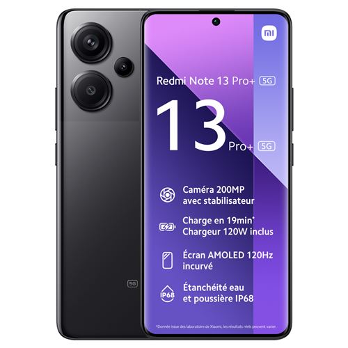 Smartphone Xiaomi Redmi Note 13 Pro+ 5G 6.67"" Double SIM 256 Go Noir État correct - Xiaomi reconditionné disponible sur Fnac