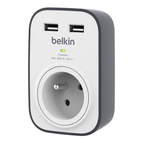 Prise parafoudre SurgeCube Belkin avec 2 ports USB 2.4 A Noir/Blanc