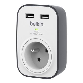 Prise parafoudre Belkin 1 prise monobloc 2 ports USB (2.4A)