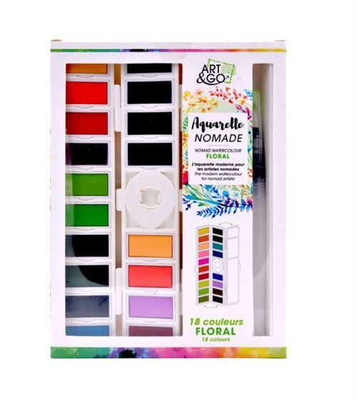 Aquarelle Oz Palette Nomade Accordéon ART & GO 18 couleurs Floral