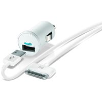 Chargeur allume-cigare USB Temium + Câble 30 Pin 1 m Blanc
