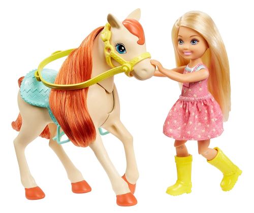 Barbie Famille coffret Amies des Animaux, poupée et mini-poupée Chelsea,  cheval, poney, chiot et accessoires