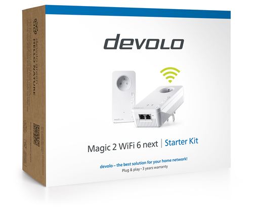 devolo Magic 2 WiFi 6 next Kit de demarrage adaptateur CPL WiFi jusqu''a 3.000 Mbits/ via WiFi 6 2x port Ethernet Gigabit prise integree - vue 1