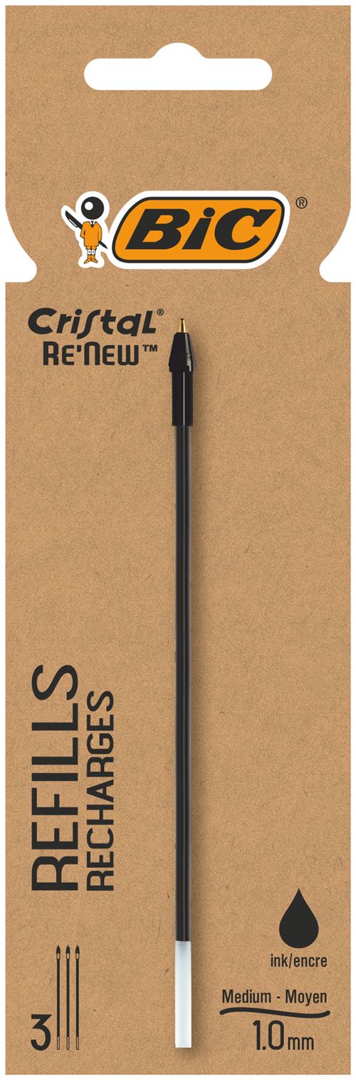 3 Recharges pour Stylo Bille BIC Cristal Re’New Pointe Moyenne Encre - vue 2