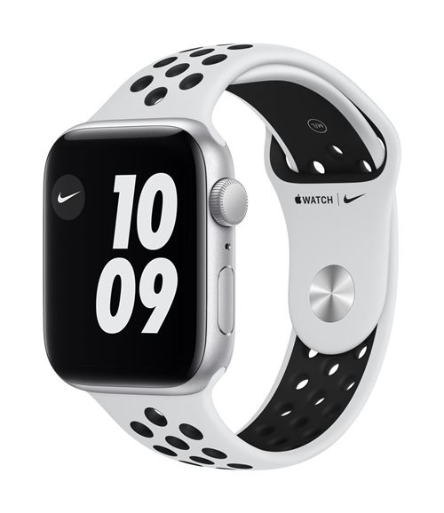 Apple Watch Nike SE GPS, 44mm boitier aluminium argent avec bracelet sport noir 2021