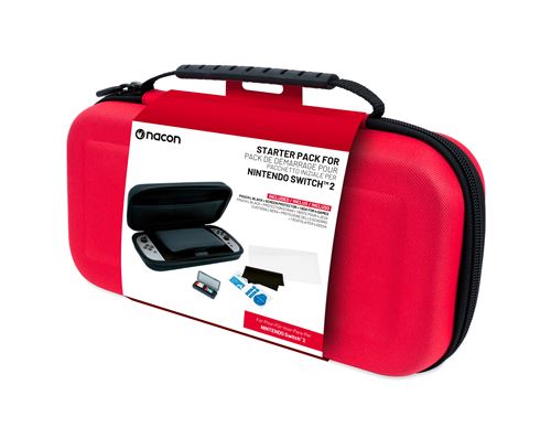 NACON  pack de 3 &eacute;l&eacute;ments Rouge pour Switch 2  1 pochette rigide  1 protection d'&eacute;cran  Boite de rangement pour jeux