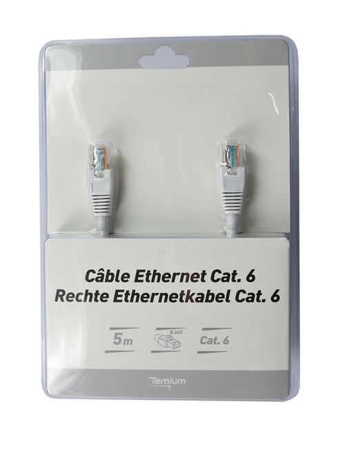 TEMIUM Connectique Audio / Vid&eacute;o  C&acirc;ble RJ45 CAT6 Droit 5m Blanc