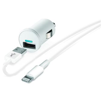 Chargeur allume-cigare USB Temium + Câble Lightning 1 m Blanc