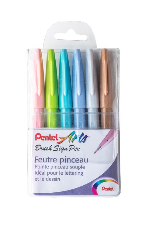 PENTEL -  Pochette de 6 Feutres pinceau Brush Sign Pen - PASTEL