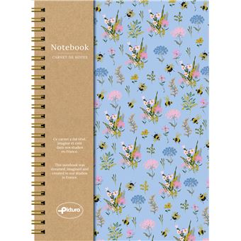 CARNETS A5 SPIRALES - Prairie d''abeilles bleue 128 pages