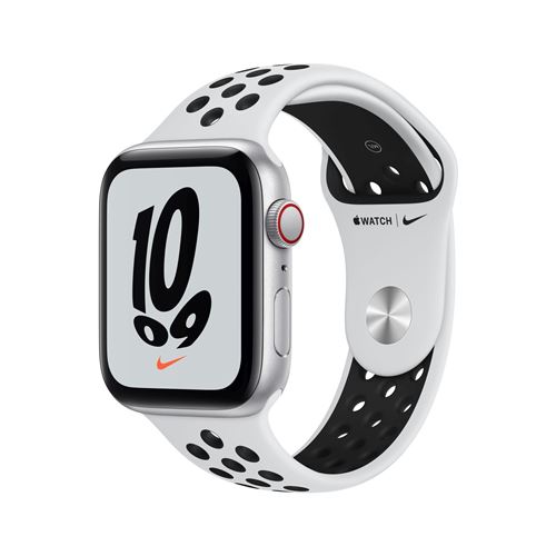 Apple Watch Nike SE GPS + Cellular, 44mm boitier aluminium argent avec bracelet sport noir 2021