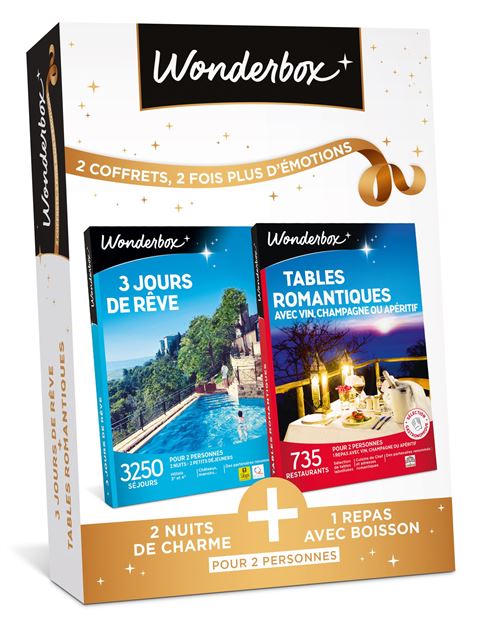 Coffret cadeau Wonderbox Bi pack 3 jours de rêves et Tables romantiques