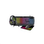 Pack 4 en 1 Freaks And Geeks Clavier filaire rétroéclairé Qwertz + Souris + Tapis de souris + Casque filaire RGB