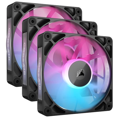 Pack de 3 ventilateurs PC Corsair iCUE LINK RX120 RGB 120 mm noir pour boîtier