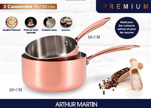 Set de 2 casseroles Arthur Martin AMCU125 16-20 cm Cuivre