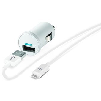 Chargeur allume-cigare USB Temium + Câble Micro USB 1 m Blanc