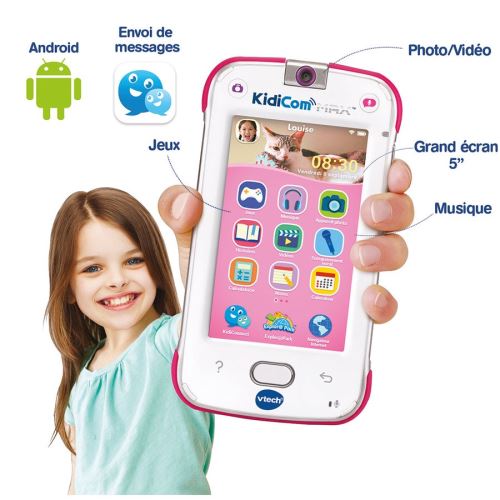 VTech - KidiCom Max 3.0 Rose, Portable Enfant Sans Forfait, téléphone enfant 3 a